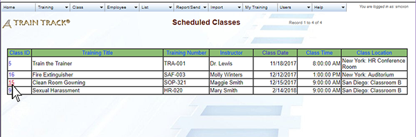 Scheduled Class List