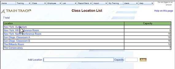 Select class location