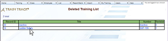 Deleted Training List